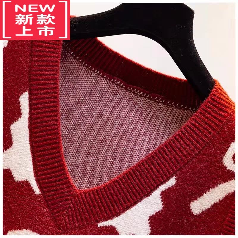 可莉允女童马甲针织背心春秋新款v领无袖套头红色毛衣宝宝马夹中大童潮图片