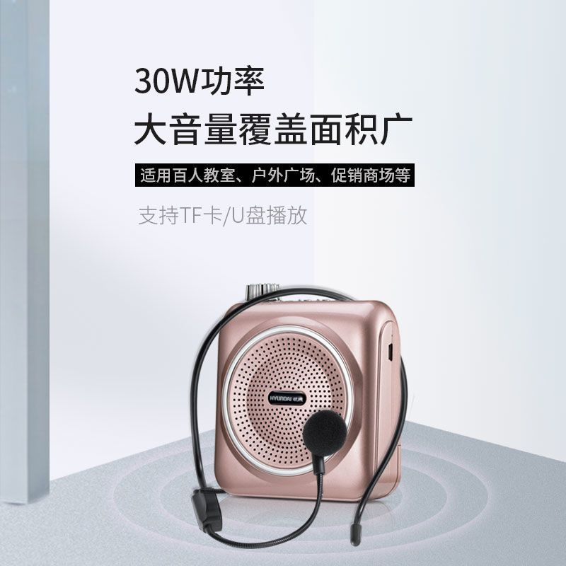 现代 T300小蜜蜂扩音器教师专用喇叭无线户外播放器耳麦导游教学 科技黑[专业喊话+教师扩音]