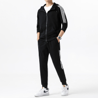 蓝缕金(LANLVJIN)休闲运动套装男冬季2020新品加绒加厚保暖一套青年纯棉开衫连帽卫衣卫裤两件套韩版休闲宽松男装