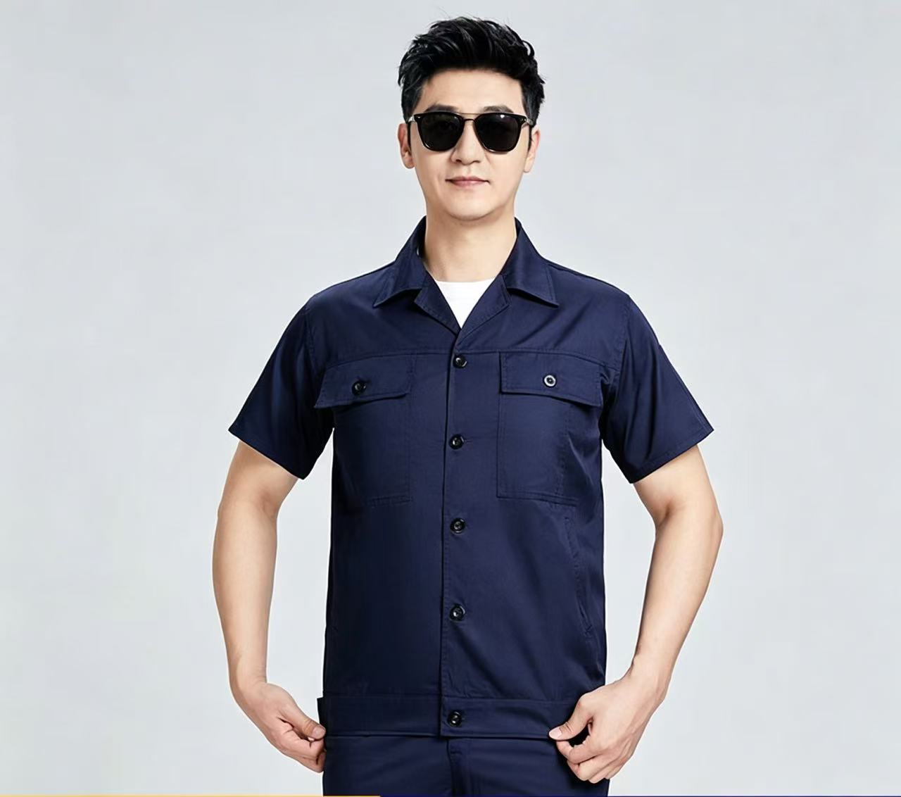 路安保夏季短袖工作服DM6082耐磨劳保工作服套高清大图
