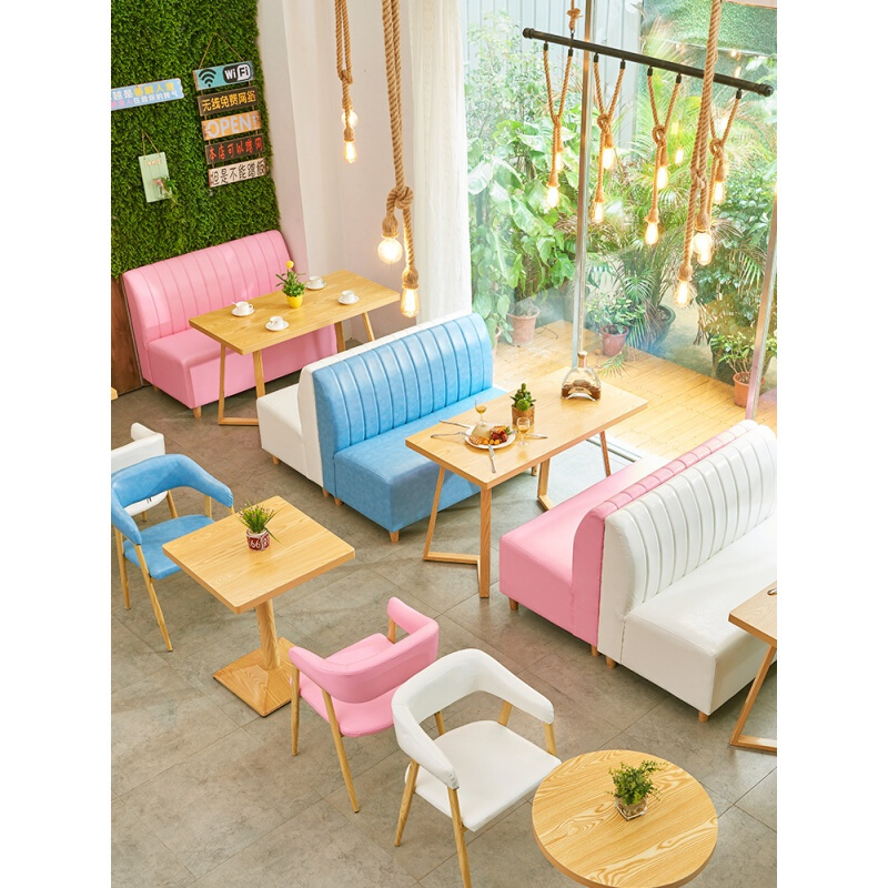 咖啡厅奶茶店卡座沙发靠墙西餐厅沙发卡座网红休闲甜品店桌椅组合一桌