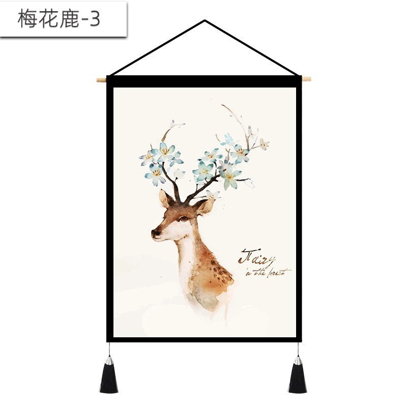 北欧挂画布艺墙布挂布背景布挂毯三联装饰画 客厅卧室房间床头 梅花鹿-3 （绒）宽45cm*高65cm