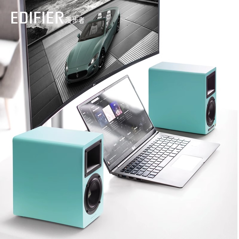 EDIFIER/漫步者 AIRPULSE A80无线蓝牙HIFI书架式有源音箱低音炮 蓝色高清大图