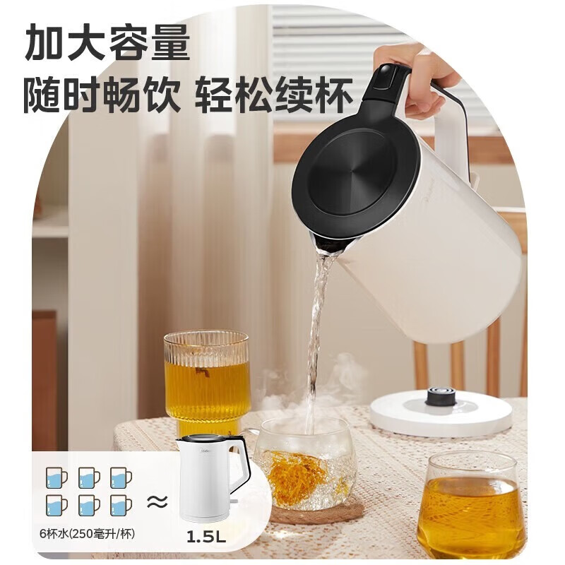 美的烧水壶电水壶1.5L热水壶316不锈钢内胆双层防烫壶体家用开水壶 MK-SH15Colour102-PRO高清大图