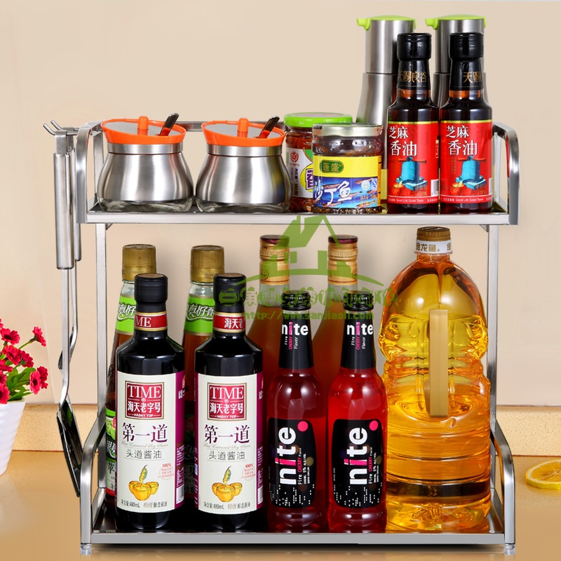 新款304不锈钢双层厨房置物架味料酱油醋瓶作料层架收纳架壁挂收纳箱收纳柜收纳盒储物箱