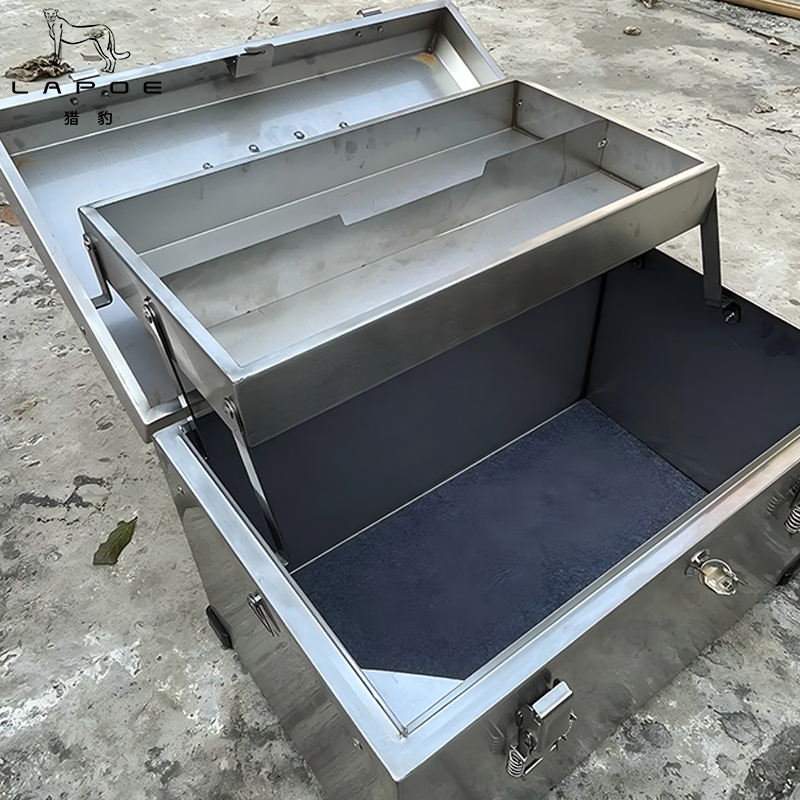 猎豹 不锈钢工具箱双层折叠工具收纳箱45*28*28cm/个高清大图