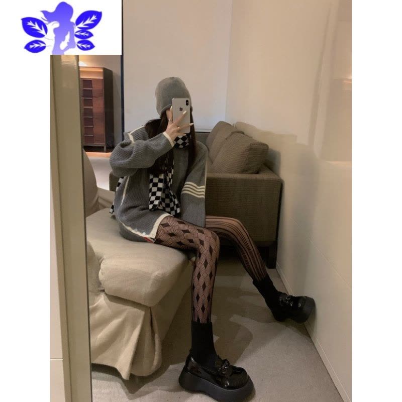 IdeaminiAY性感纯欲设计感AB款菱形格镂空丝袜蕾丝白丝薄款连裤袜黑丝图片