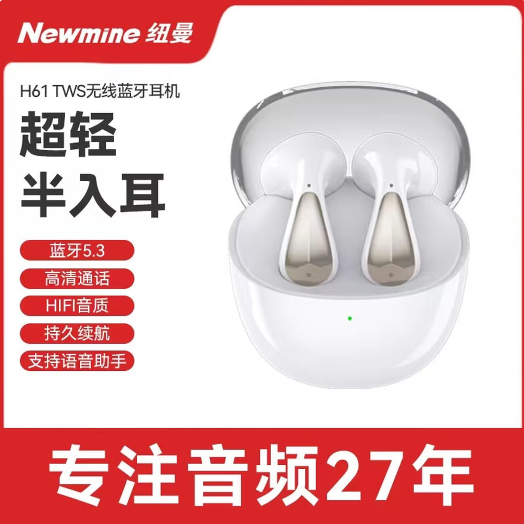 纽曼H61无线蓝牙TWS音乐耳机半入耳运动耳机持久续航HIFI音质太空仓耳机 黑色 1副高清大图