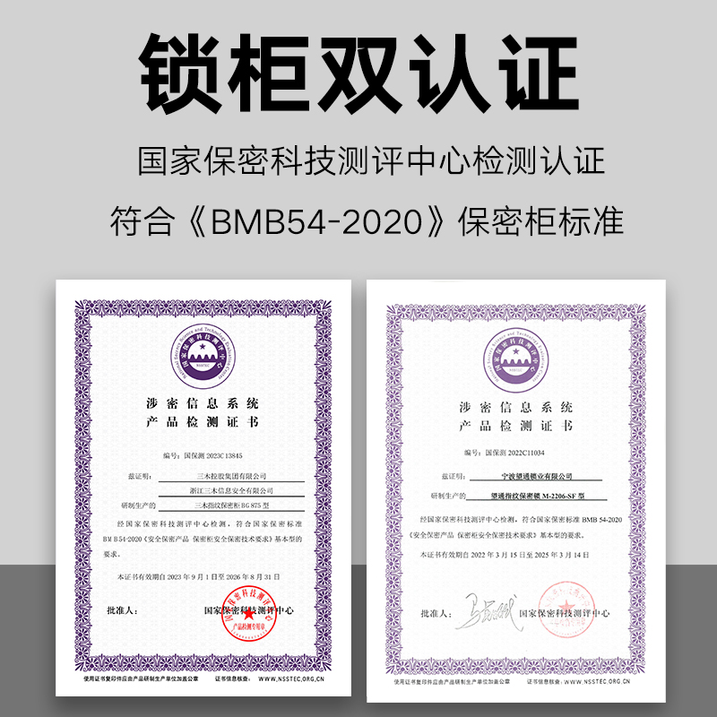 三木 BG875 通体双门指纹保密柜文件柜(无屉) 国密锁柜双认证 蓝灰套色(台)高清大图