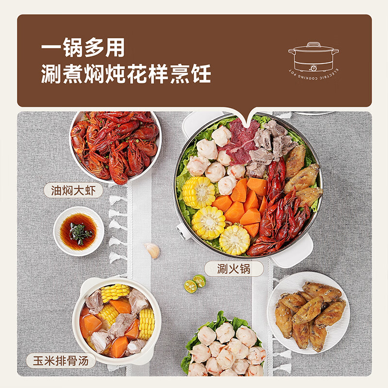 艾贝丽 多功能电煮锅电火锅 ABL-DZG416复古白4L高清大图