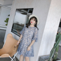 大码女装2018夏装胖MM显瘦气质甜美两件套蕾丝连衣裙图色