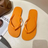 人字拖女ins潮夏季外穿时尚夹脚沙滩拖鞋防滑厚底情侣外出凉拖鞋 橘色 M建议37-38脚