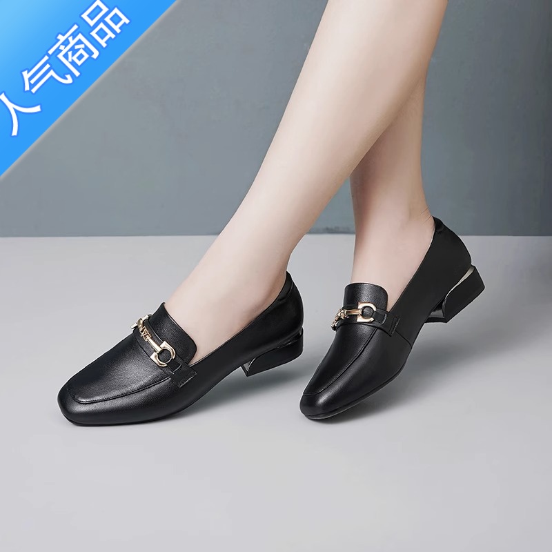 SUNTEK春秋季单鞋女软底平底粗跟2023新款低跟英伦风皮鞋乐福鞋大码高清大图