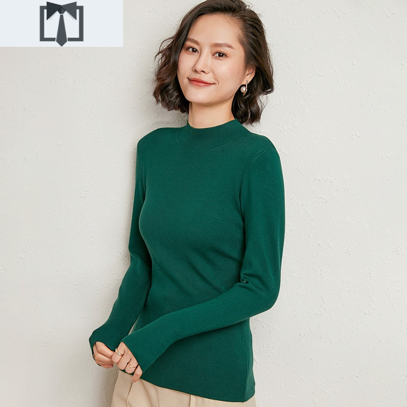 suntek棉线洋气毛衣女半高领紧身针织衫修身丝光棉长袖打底毛衣