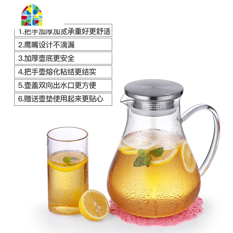 冷水壶玻璃可高温凉水杯大容量家用加厚耐热防爆茶壶水瓶扎壶套装 FENGHOU 2升单壶加厚款凉水壶高清大图