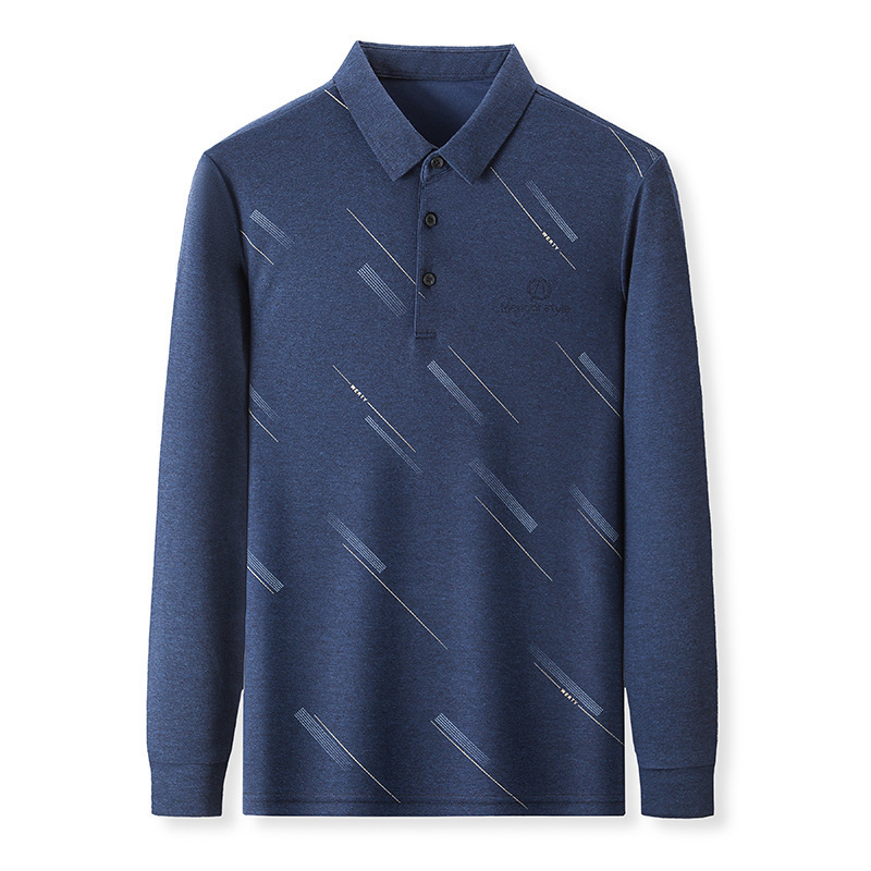 polo衫中青年纯色翻领男士长袖t恤春秋季宽松休闲体恤上衣衬衫