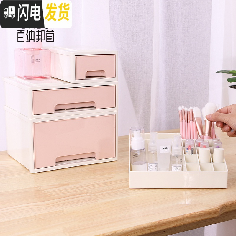 三维工匠抽屉式化妆品收纳盒家用小号组合化妆盒桌面收纳柜整理盒梳妆盒高清大图