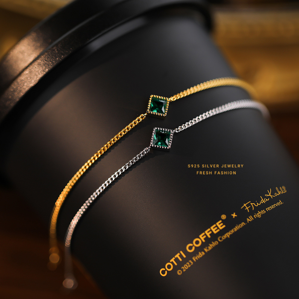 s925纯银法式复古祖母绿手链女轻奢简约宫廷风个性高级感锆石手饰送女朋友老婆情人节七夕生日礼物