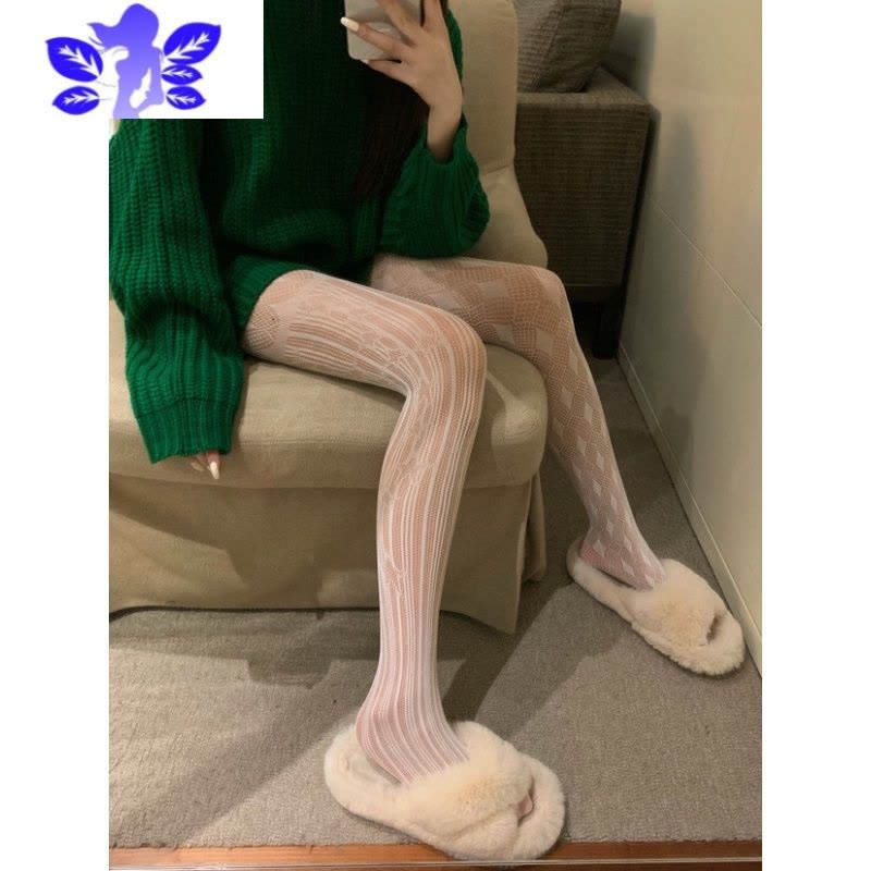 IdeaminiAY性感纯欲设计感AB款菱形格镂空丝袜蕾丝白丝薄款连裤袜黑丝图片