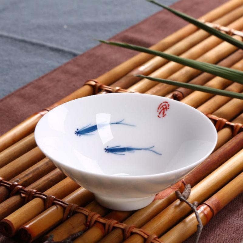 景德镇青花白瓷手绘小鱼梅兰竹菊荷花斗笠杯陶瓷精品中式手工茶具 手绘斗笠鱼杯1尾