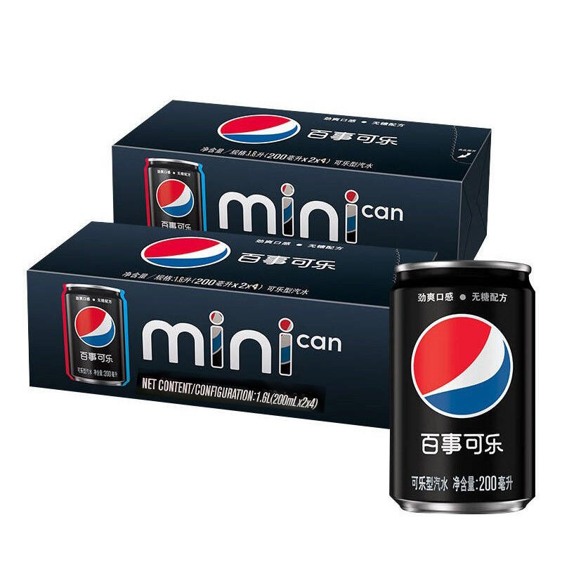 百事可乐迷你罐可乐无糖200ml24罐装