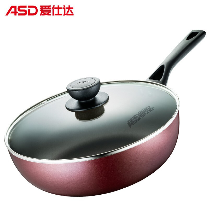 新品爱仕达asd炒锅炒菜锅少烟易洁不粘煎炒锅28cm煤燃气明火专用jl28g