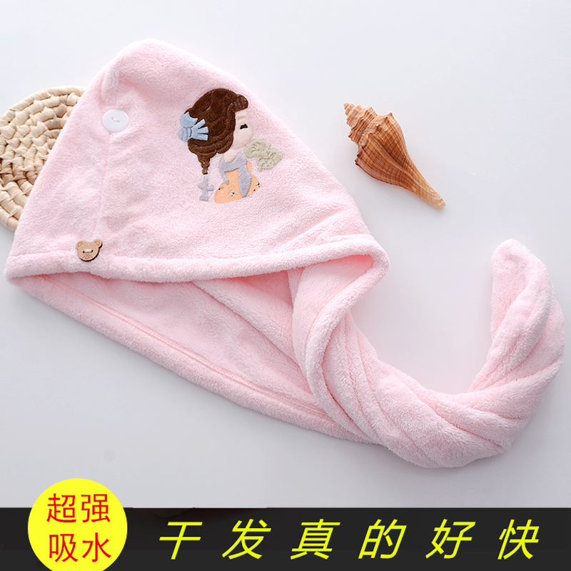 干发帽女吸水洗头毛巾加厚包头巾可爱擦头发干发巾速干帽浴帽 三维工匠 绣花米黄[一条装]贴花随机105克高清大图