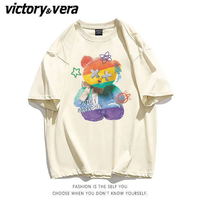 VICTORYVERA美式复古小熊短袖T恤女2022新款夏季宽松韩版百搭上衣图片