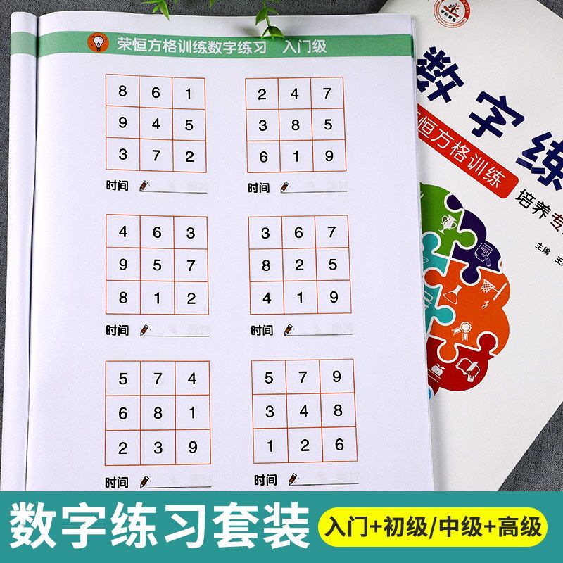 数字练习(中级+高级) 幼小衔接 [正版]荣恒方格训练科学提升专注力古诗词数字色彩干扰图练习儿童益智游戏全脑开发幼儿园小