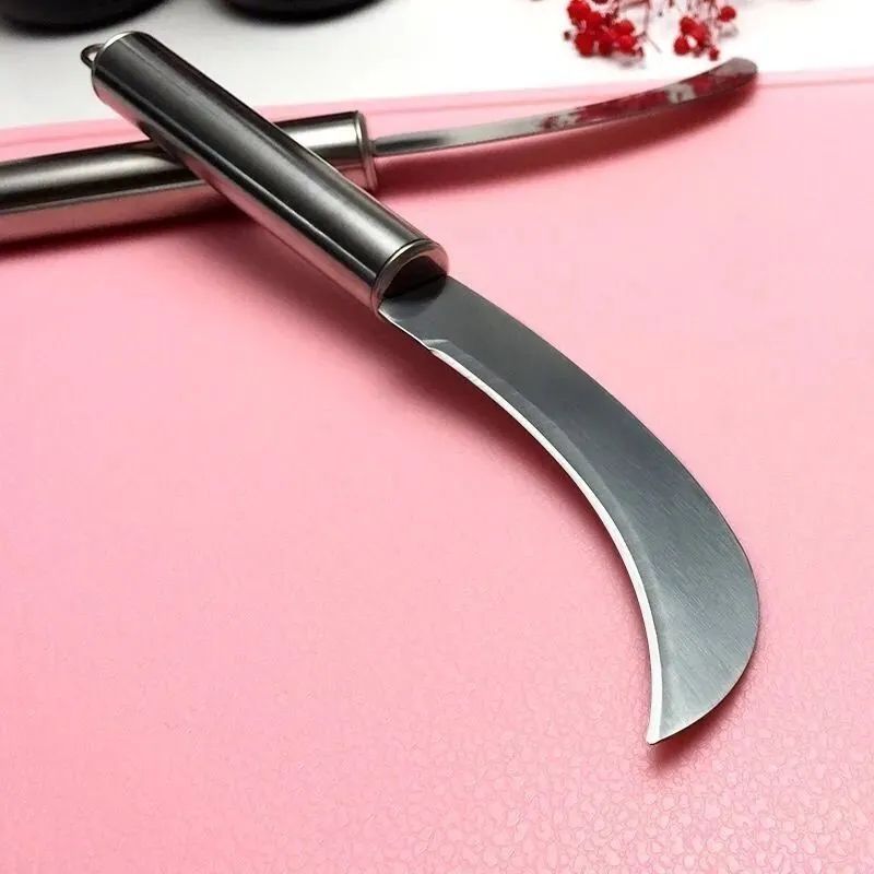 不锈钢小弯刀香蕉刀小镰刀割菜削菠萝刀水果刀烤肠机摆摊菠萝蜜刀--【德国精工：不锈钢弯刀】;【1把装】高清大图