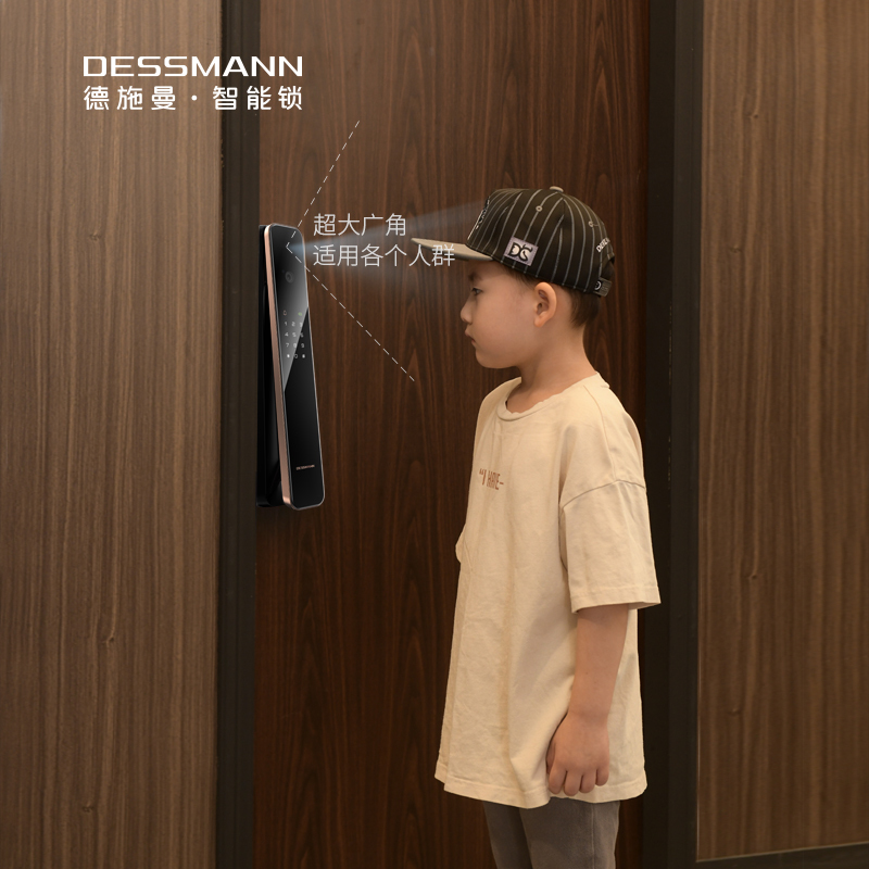 德施曼密码锁指纹锁3D人脸识别智能锁家用电子门锁防盗带摄像头锁R8星夜金