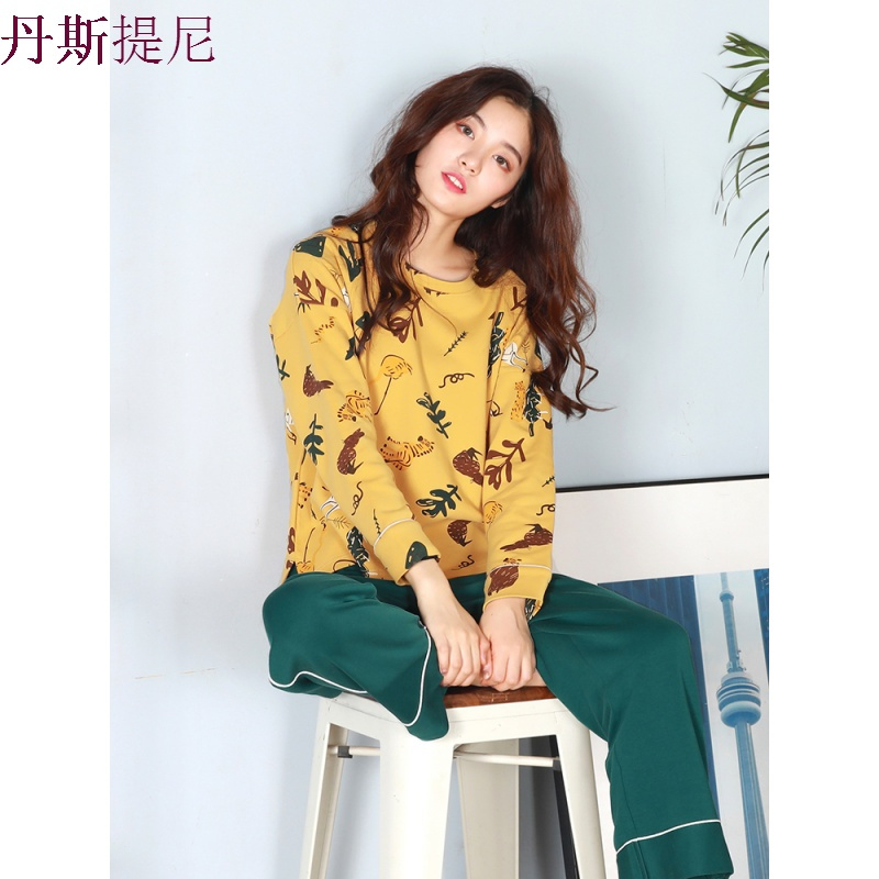 纯棉睡衣女春秋长袖时尚韩版宽松两件套可外穿女士秋季家居服套装