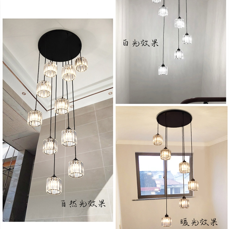 锦兆家居楼梯吊灯长吊灯LOFT复式轻奢北欧现代简约别墅阁楼网红旋转水晶灯