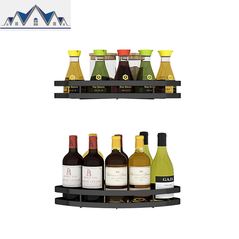 不锈钢厨房黑色盐糖调料架墙上转角免打孔壁挂式多层油盐酱醋收纳_2_917 黑色单层扇形2个