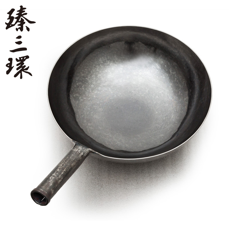臻三环 章丘铁锅直营旗舰手工锻打 无涂层不易粘锅炒锅手打纯铁锅一环宗师 古法原色36cm高清大图