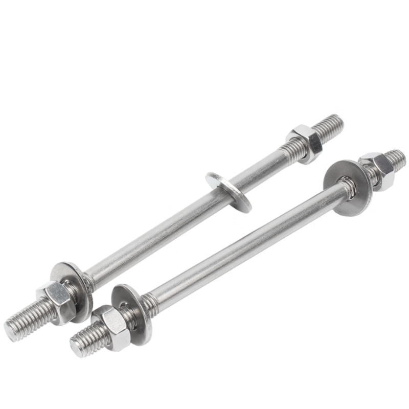 双头螺栓套件 GB901套件不锈钢304 A2-70 本色 配2螺母2平垫2弹垫 M16×80高清大图