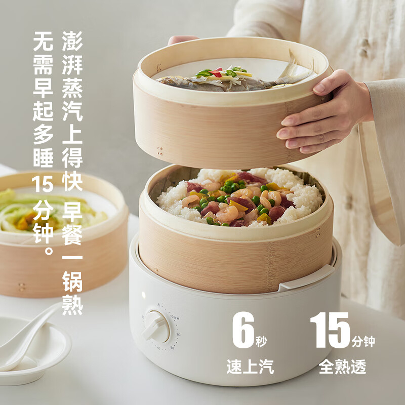OLAYKS OLK-03-02A 两层竹笼电蒸锅 2L(个) 白色高清大图