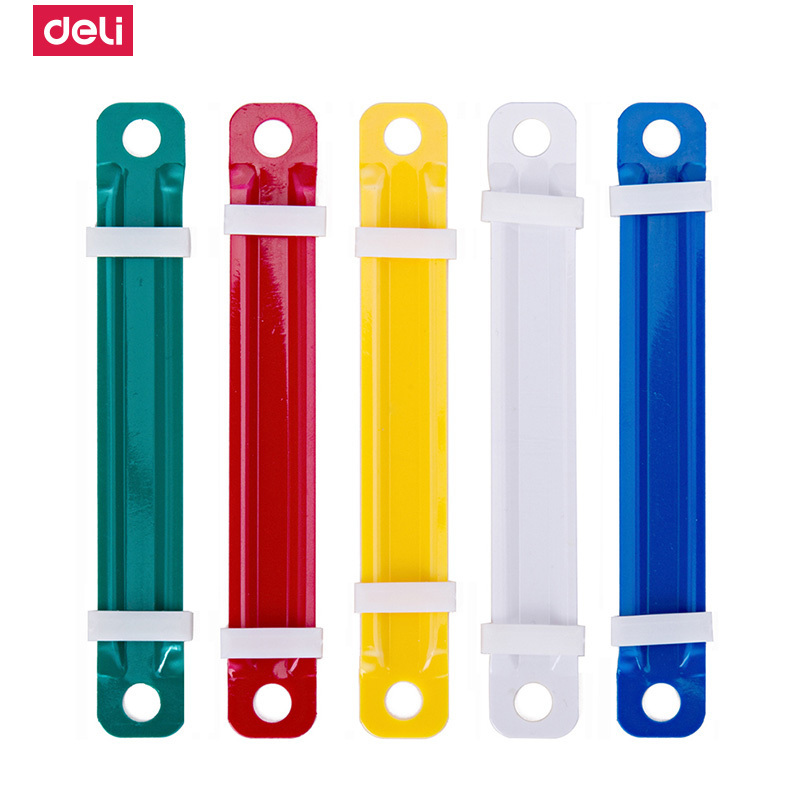 得力deli5548塑料装订夹彩色打孔夹两孔文件小夹条配套80mm打孔机使用(50套/盒)10盒/套