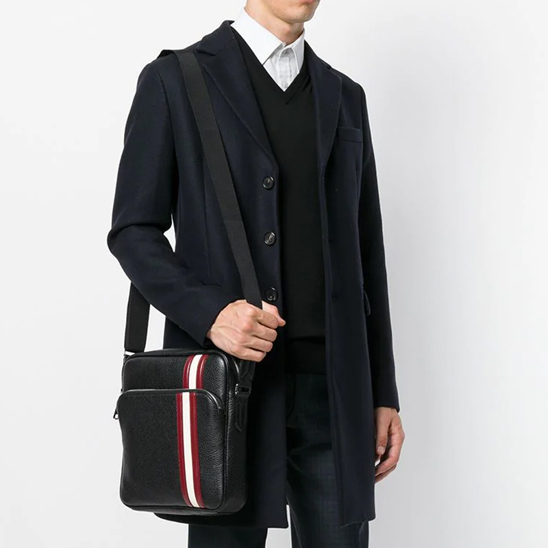 【直营】 巴利(BALLY)SOREL系列牛皮经典红白条纹男士单肩包斜挎包 男包