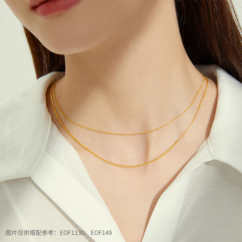 周大福 小版肖邦链 足金黄金素链项链(工费:420计价)EOF1130七夕礼物