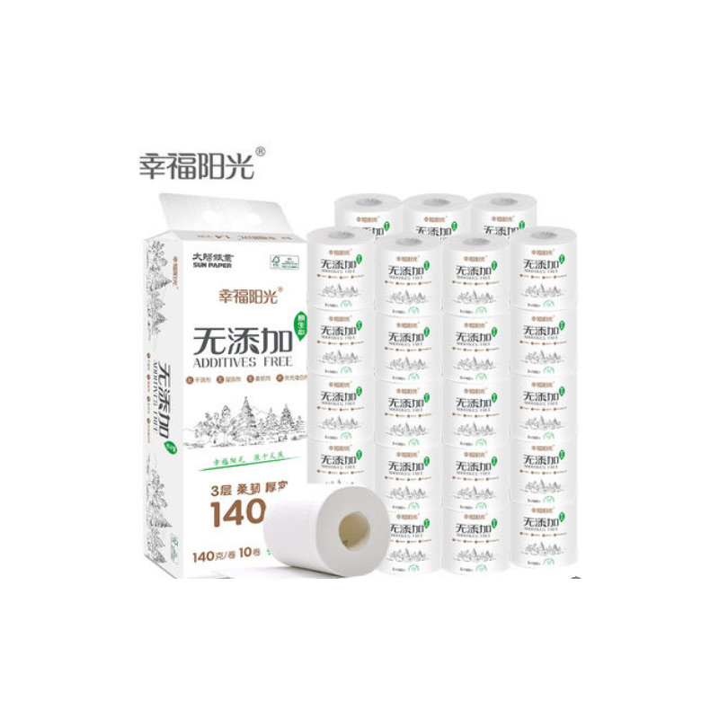 幸福阳光 卷纸 原生态无添加 有芯卷纸巾 3层*140克*10卷/提 整箱10提