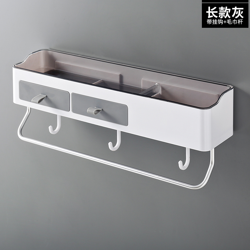 卫生间置物架浴室厕所免打孔壁挂式洗手洗漱台毛巾架墙上收纳架子双抽