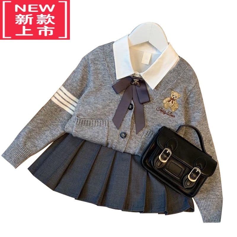 可莉允女童毛衣套装裙子2022新款儿童装学院风小女孩衣服三件套洋气时髦图片