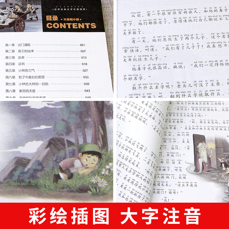 [王一梅彩色图案注音版]大狼托克打电话 [正版]大林和小林二年级三年级书注音版图书张天翼着一年级四年级小学生必读课外阅读
