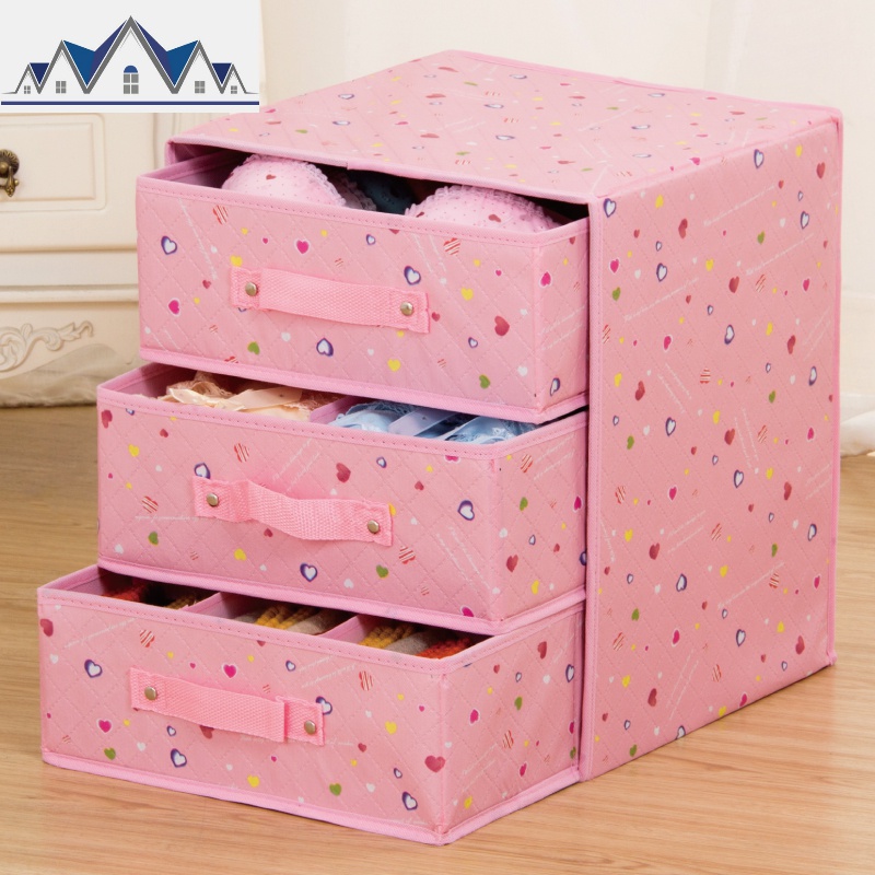 内衣收纳盒布艺抽屉式收纳箱内衣盒带内格放内衣内裤袜子的收纳盒 三维工匠高清大图