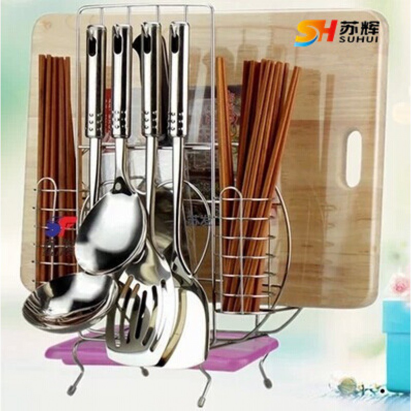 厨房用品置物架不锈钢筷子笼厨具架砧板架多功能刀架刀座收纳架收纳层架 三维工匠 粉红色