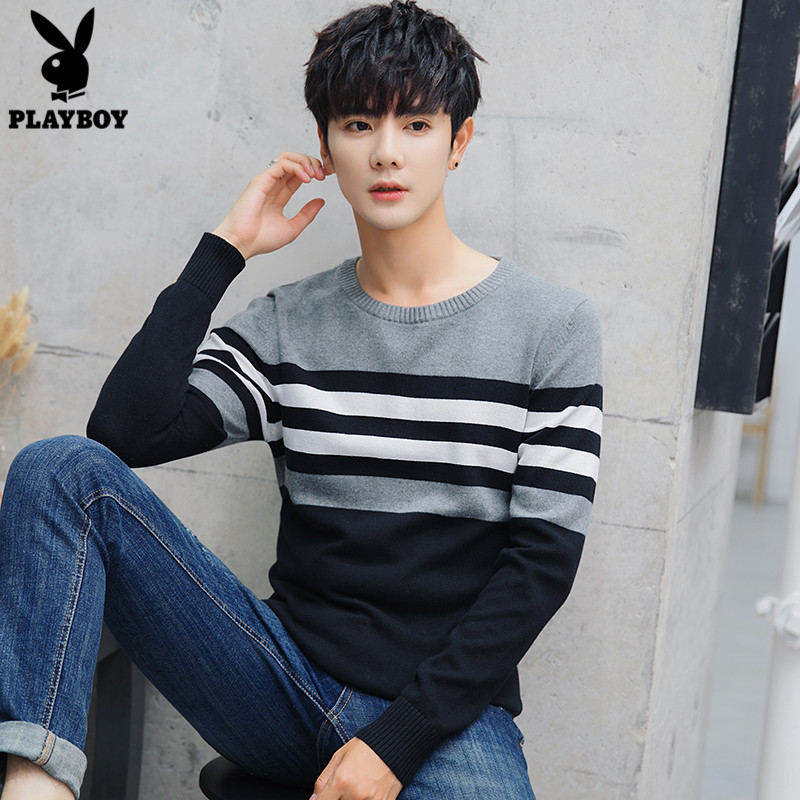 花花公子男士秋冬款毛衣针织衫青年流休闲内搭帅气上衣男装