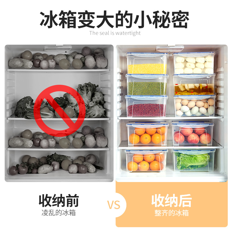 JEKO&JEKO 保鲜盒塑料冰箱收纳盒储物盒密封盒干货零食食品水果盒手提塑料盒5L储物罐硅胶盖3只装 SWB-505高清大图