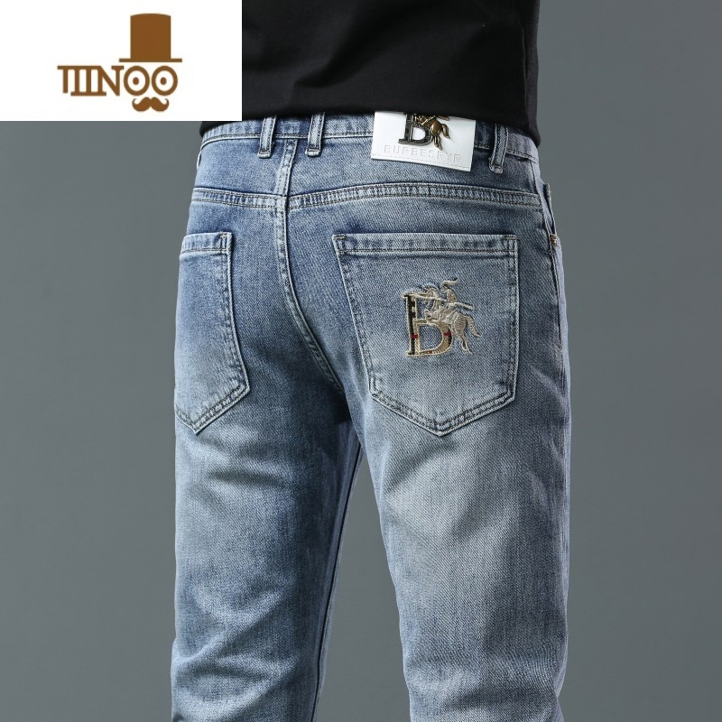 YANXU高端欧货轻奢牛仔裤男士夏季薄款小直筒修身弹力小脚潮牌休闲长闲高清大图