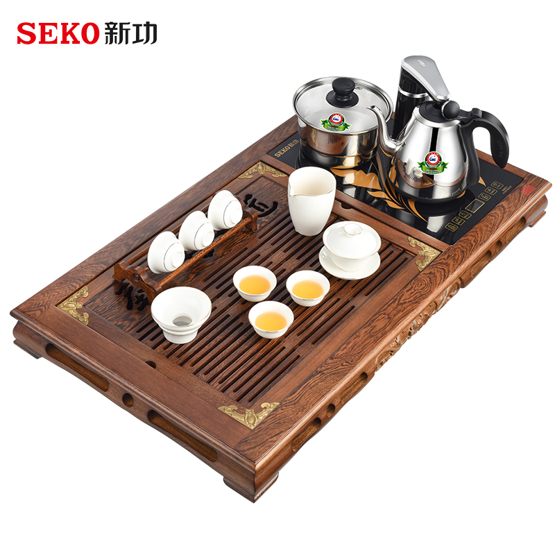 SEKO新功F64配F98茶炉鸡翅木四合一功夫茶具套装自动上水电磁炉实木茶盘茶台[无茶具]